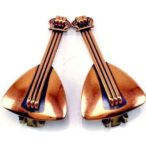 50's 60's SIGNED RENOIR MANDOLIN EARRINGS COPPER